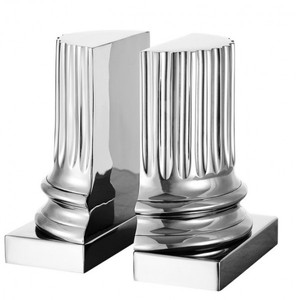 Casa Padrino Luxury Bookends Set Columns in Nickel Finish - 15 x 7.5 x H. 18.5 cm - Solid Brass Decorative Objects Casa Padrino Luxury Bookends Set Columns in Nickel Finish - 15 x 7.5 x H. 18.5 cm - Solid Brass Decorative Objects
