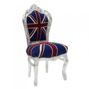 Casa Padrino Barock Esszimmer Stuhl Union Jack / Silber - Möbel Antik Stil
