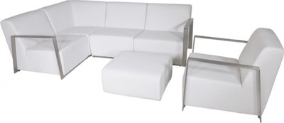 Casa Padrino Art Deco Designer Garten Möbel Set Weiß - Luxuriöse Loungegruppe aus Aluminium und Sunbrella Stoff - Eckbank, Sessel und Tisch Casa Padrino Art Deco Designer Garten Möbel Set Weiß - Luxuriöse Loungegruppe aus Aluminium und Sunbrella Stoff - Eckbank, Sessel und Tisch