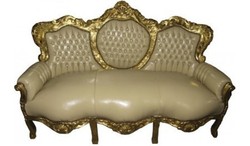 Casa Padrino Divano Barocco King Crema Similpelle / Oro - Mobili Stile Antico - 180 x 125 x 81 cm