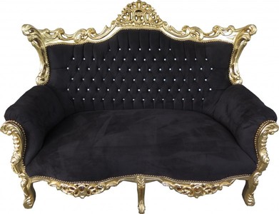 Casa Padrino Barock 2-er Sofa Master Schwarz / Gold mit Bling Bling Glitzersteinen - Antik Stil Möbel - 168 x 128 x 70 cm Casa Padrino Barock 2-er Sofa Master Schwarz / Gold mit Bling Bling Glitzersteinen - Antik Stil Möbel - 168 x 128 x 70 cm