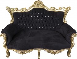 Casa Padrino Canapé baroque 2 places Master Noir / Or avec strass Bling Bling - Meuble style antique - 168 x 128 x 70 cm Casa Padrino Canapé baroque 2 places Master Noir / Or avec strass Bling Bling - Meuble style antique - 168 x 128 x 70 cm