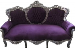 Casa Padrino Sofá 3 plazas Barroco King Morado / Plata con Piedras Brillantes - Ancho 180 cm - Mueble de salón de lujo Casa Padrino Sofá 3 plazas Barroco King Morado / Plata con Piedras Brillantes - Ancho 180 cm - Mueble de salón de lujo
