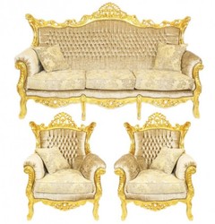 Casa Padrino Barock Sofa Set Wohnzimmer Lounge Sofa + Sessel Couch Gold Casa Padrino Barock Sofa Set Wohnzimmer Lounge Sofa + Sessel Couch Gold
