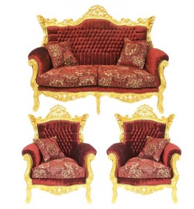Casa Padrino Juego de salón barroco Master en terciopelo burdeos estampado y oro - Sofá 2 plazas + 2 sillones - Medidas: 158x129x60 cm / 85x127x65 cm Casa Padrino Juego de salón barroco Master en terciopelo burdeos estampado y oro - Sofá 2 plazas + 2 sillones - Medidas: 158x129x60 cm / 85x127x65 cm