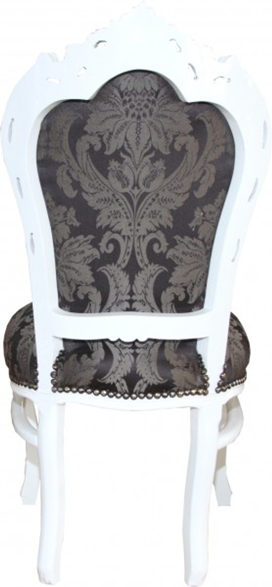 Casa Padrino Baroque Dinner Chair Black Pattern / White Gold - Antique Furniture Casa Padrino Baroque Dinner Chair Black Pattern / White Gold - Antique Furniture
