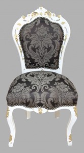 Patrón Casa Padrino Silla de comedor barroca Negro / oro blanco - Muebles Antiguos Patrón Casa Padrino Silla de comedor barroca Negro / oro blanco - Muebles Antiguos