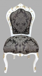 Casa Padrino Baroque Dinner Chair Black Pattern / White Gold - Antique Furniture