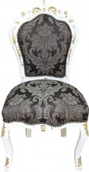 Casa Padrino Baroque Dinner Chair Black Pattern / White Gold - Antique Furniture