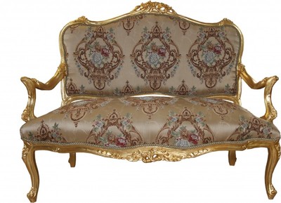 Casa Padrino Barock Sofa im italienischen Stil Creme Muster und Gold 138 x 68 x 111 cm Casa Padrino Barock Sofa im italienischen Stil Creme Muster und Gold 138 x 68 x 111 cm