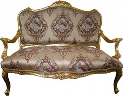 Casa Padrino Divano Barocco stile italiano motivo crema e oro 138 x 68 x 111 cm Casa Padrino Divano Barocco stile italiano motivo crema e oro 138 x 68 x 111 cm