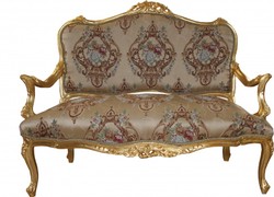 Casa Padrino Divano Barocco stile italiano motivo crema e oro 138 x 68 x 111 cm Casa Padrino Divano Barocco stile italiano motivo crema e oro 138 x 68 x 111 cm