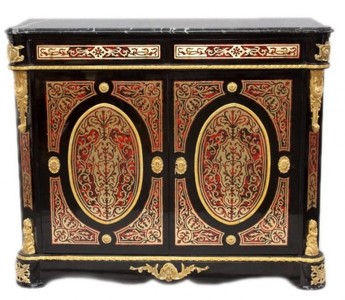 Casa Padrino Commode Baroque Boulle Style Antique Noir Or Rouge avec Plateau en Marbre 125 cm Casa Padrino Commode Baroque Boulle Style Antique Noir Or Rouge avec Plateau en Marbre 125 cm
