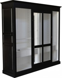 Casa Padrino Luxury Wardrobe Haute Couture Black / White W 226 x H 220 cm - Art Deco Style Bedroom Cabinet with Glass Sliding Door Casa Padrino Luxury Wardrobe Haute Couture Black / White W 226 x H 220 cm - Art Deco Style Bedroom Cabinet with Glass Sliding Door