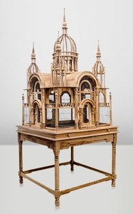 Casa Padrino Baroque Bird Palace Hand Carved from Mahogany Wood - Natural Mahogany, 100 x 100 x H 250 cm