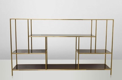 Casa Padrino Art Deco Luxus Regal Schrank Edelstahl Gold mit getönten Glasböden H108 x 190 x 40 cm Casa Padrino Art Deco Luxus Regal Schrank Edelstahl Gold mit getönten Glasböden H108 x 190 x 40 cm
