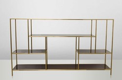 Casa Padrino Scaffale di lusso Art Déco in acciaio inossidabile oro con ripiani in vetro fumé H108 x 190 x 40 cm Casa Padrino Scaffale di lusso Art Déco in acciaio inossidabile oro con ripiani in vetro fumé H108 x 190 x 40 cm