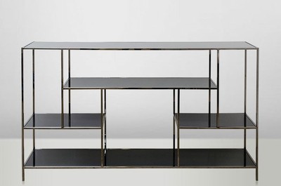 Casa Padrino Art Deco Luxus Regal Schrank aus Edelstahl mit getönten Glasböden Gold 109 x 40 x 108 cm Casa Padrino Art Deco Luxus Regal Schrank aus Edelstahl mit getönten Glasböden Gold 109 x 40 x 108 cm