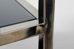 Casa Padrino Art Deco Luxus Regal Schrank aus Edelstahl mit getönten Glasböden Gold 109 x 40 x 108 cm