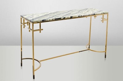 Casa Padrino Art Deco Konsolentisch Gold Metall / Marmor 130 x 40 cm - Jugendstil Konsole - Möbel Wohnzimmer