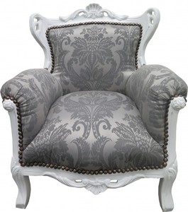 Casa Padrino Sillón Barroco para Niños en Gris con Patrón Barroco y Blanco - 84 cm x 58 cm Casa Padrino Sillón Barroco para Niños en Gris con Patrón Barroco y Blanco - 84 cm x 58 cm