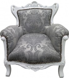Casa Padrino Poltrona Barocca per Bambini in Grigio con Motivo Barocco e Bianco - 84 cm x 58 cm Casa Padrino Poltrona Barocca per Bambini in Grigio con Motivo Barocco e Bianco - 84 cm x 58 cm