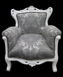 Casa Padrino Poltrona Barocca per Bambini in Grigio con Motivo Barocco e Bianco - 84 cm x 58 cm Casa Padrino Poltrona Barocca per Bambini in Grigio con Motivo Barocco e Bianco - 84 cm x 58 cm