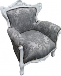 Casa Padrino Poltrona Barocca per Bambini in Grigio con Motivo Barocco e Bianco - 84 cm x 58 cm Casa Padrino Poltrona Barocca per Bambini in Grigio con Motivo Barocco e Bianco - 84 cm x 58 cm
