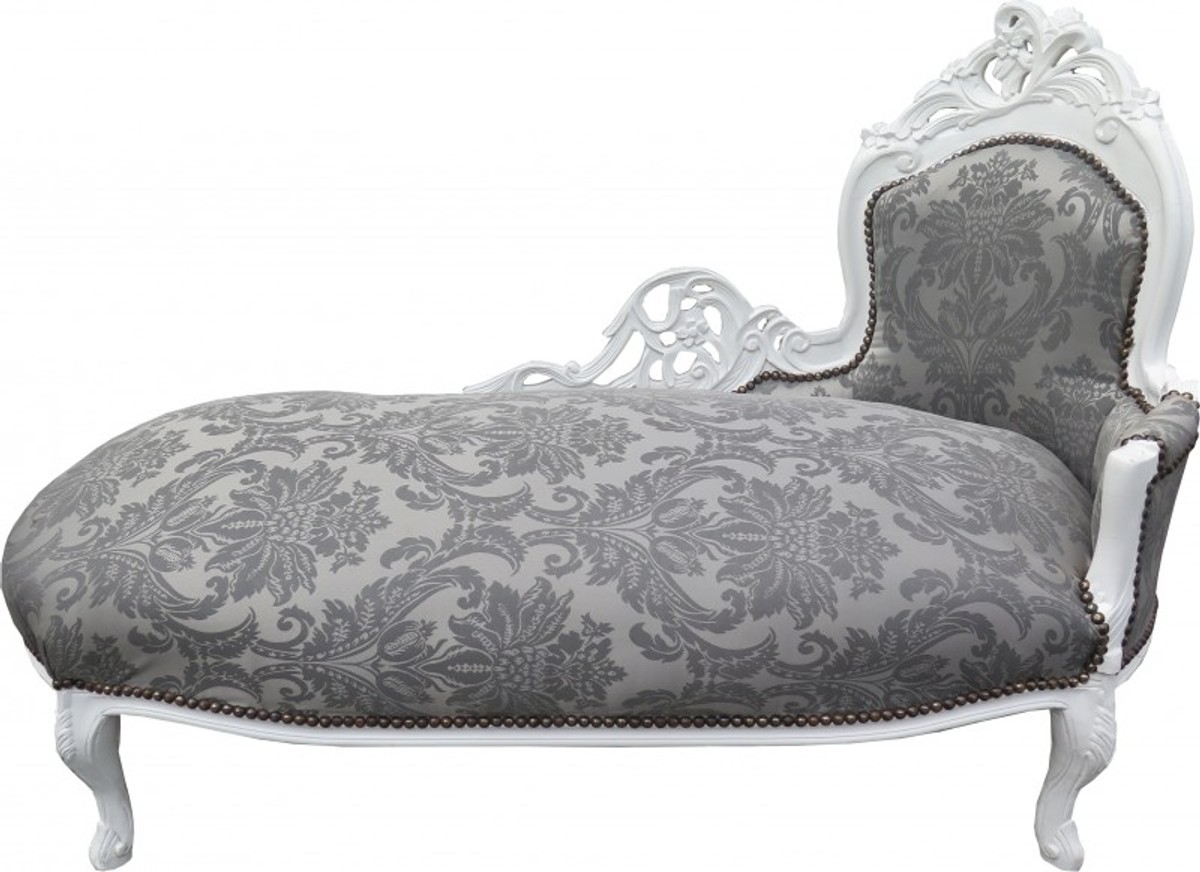 Casa Padrino baroque chaise longue Grey Pattern / White - Recamiere baroque furniture chaiselongue - Limited Edition Casa Padrino baroque chaise longue Grey Pattern / White - Recamiere baroque furniture chaiselongue - Limited Edition