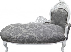 Casa Padrino Baroque Chaise Longue with Grey Pattern and White Frame, 155 x 70 x 100 cm, Handcrafted