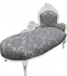 Casa Padrino Baroque Chaise Longue with Grey Pattern and White Frame, 155 x 70 x 100 cm, Handcrafted