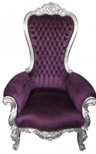 Casa Padrino Sillón Trono Barroco Majestic Medium Morado / Plata, 141 x 85 x 70 cm - Asiento de lujo hecho a mano Casa Padrino Sillón Trono Barroco Majestic Medium Morado / Plata, 141 x 85 x 70 cm - Asiento de lujo hecho a mano