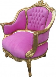 Casa Padrino Poltrona da Salotto Barocca Stile Antico, Rosa / Oro, 90 x 75 x 63 cm