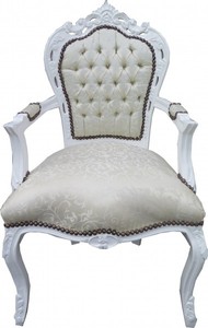 Casa Padrino Barock Esszimmer Stuhl Weiß Muster Weiß White Pattern Baroque Chair Furniture Interior Möbel Einrichtung Chairs