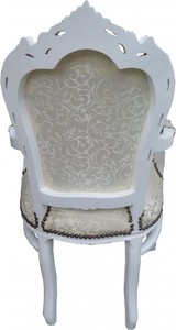 Casa Padrino Barock Esszimmer Stuhl mit Armlehnen Weiss Muster / Weiß - Antik Möbel - Limited Edition