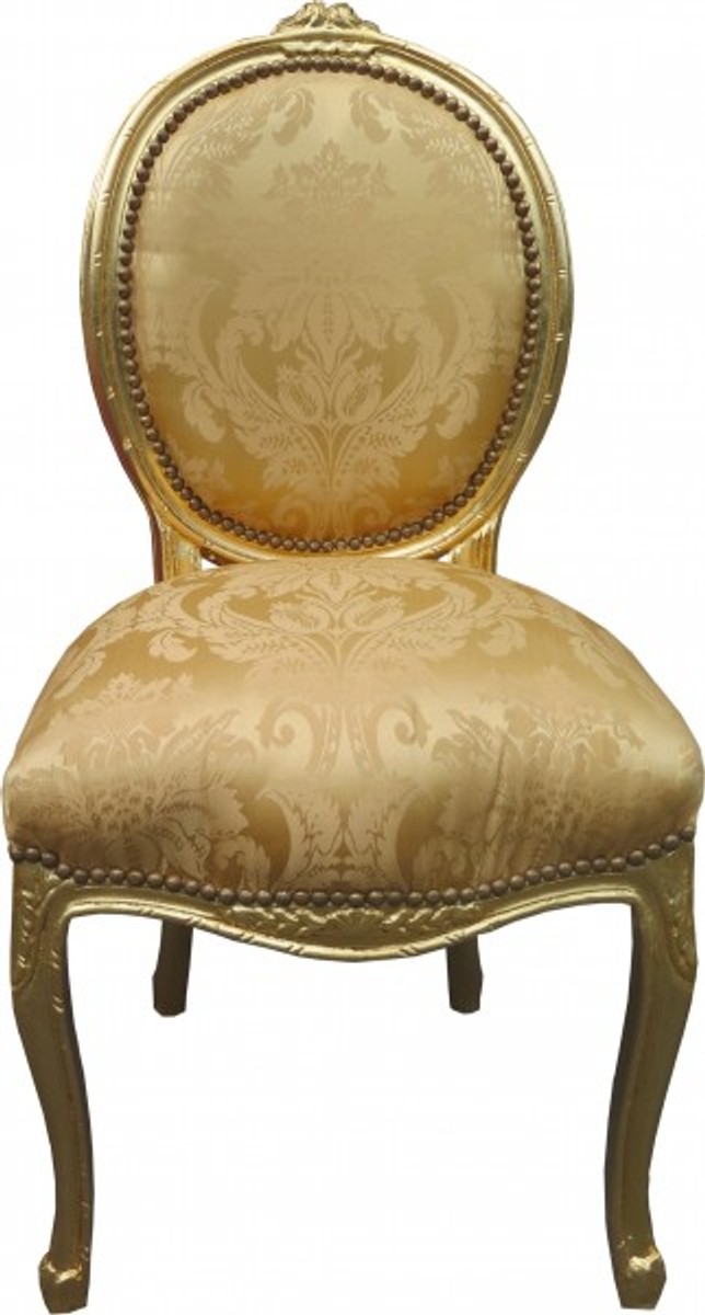Casa Padrino Baroque Dinner Chair Medallion Gold Floral / Gold - Baroque furniture Casa Padrino Baroque Dinner Chair Medallion Gold Floral / Gold - Baroque furniture