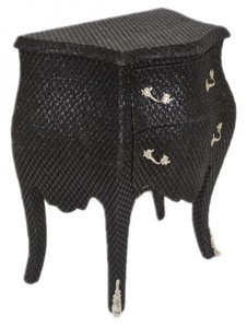 Casa Padrino Barock Kommode im Glitzerlook Schwarz, H 71 cm, B 60 cm, T 38 cm - Stilvoller Nachttisch