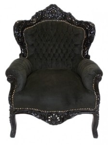 Casa Padrino Barock Wohnzimmer Set King Schwarz / Schwarz - 2er Sofa + 160 cm & 2 Sessel + 85 cm