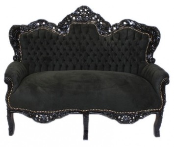 Casa Padrino Barock Wohnzimmer Set King Schwarz / Schwarz - 2er Sofa + 160 cm & 2 Sessel + 85 cm