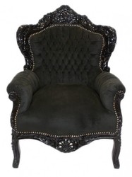 Casa Padrino Baroque Living Room Set King Black / Black - 2-Seater Sofa + 160 cm & 2 Armchairs + 85 cm