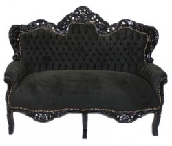 Casa Padrino Baroque Living Room Set King Black / Black - 2-Seater Sofa + 160 cm & 2 Armchairs + 85 cm