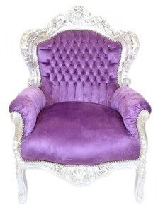 Casa Padrino Barock Wohnzimmer Set King Lila / Silber - 2er Sofa und 2 Sessel - Handgefertigtes Luxus Ensemble