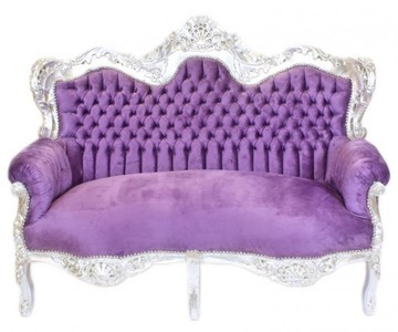 Casa Padrino Barock Wohnzimmer Set King Lila / Silber - 2er Sofa und 2 Sessel - Handgefertigtes Luxus Ensemble