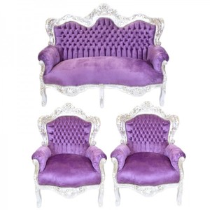 Casa Padrino Set de salón barroco King Violeta / Plata - Sofá de 2 plazas + 2 sillones - Muebles de lujo hechos a mano Casa Padrino Set de salón barroco King Violeta / Plata - Sofá de 2 plazas + 2 sillones - Muebles de lujo hechos a mano