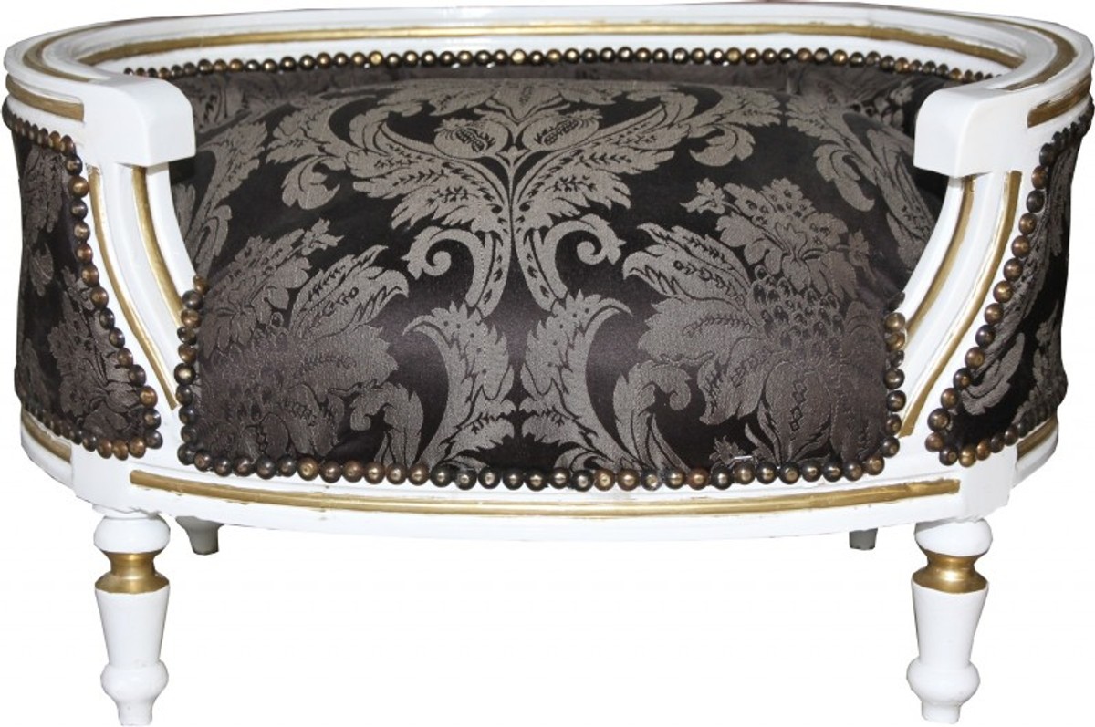 Casa Padrino Baroque Dogs & Cats sofa Black baroque pattern / White / Gold - Dogs chair seat dog bed cat bed dog cat furniture Casa Padrino Baroque Dogs & Cats sofa Black baroque pattern / White / Gold - Dogs chair seat dog bed cat bed dog cat furniture