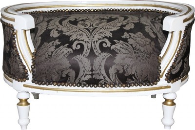 Casa Padrino Divano Barocco per Cani & Gatti Motivo Barocco Nero / Bianco / Oro - 71,5 x 53 x 41 cm - Mobili di lusso per animali Casa Padrino Divano Barocco per Cani & Gatti Motivo Barocco Nero / Bianco / Oro - 71,5 x 53 x 41 cm - Mobili di lusso per animali