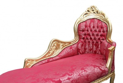 Casa Padrino Barock Chaiselongue Bordeaux Blumen Muster / Gold - Barock Möbel - 155 x 70 x 100 cm
