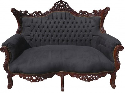 Casa Padrino Barock Wohnzimmer Set Master im Antik Stil - Schwarz / Braun - 2er Sofa & 2 Sessel