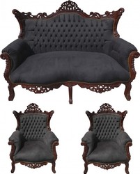 Casa Padrino Salotto Barocco Set Master Stile Antico - Nero / Marrone - Divano 2 posti & 2 Poltrone Casa Padrino Salotto Barocco Set Master Stile Antico - Nero / Marrone - Divano 2 posti & 2 Poltrone