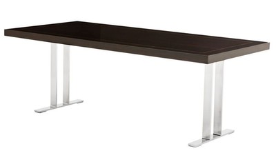 Casa Padrino Tavolo da Pranzo Designer Lusso Impiallacciatura Eucalipto Marrone Lucido / Cromo 220 x 100 x H. 78 cm